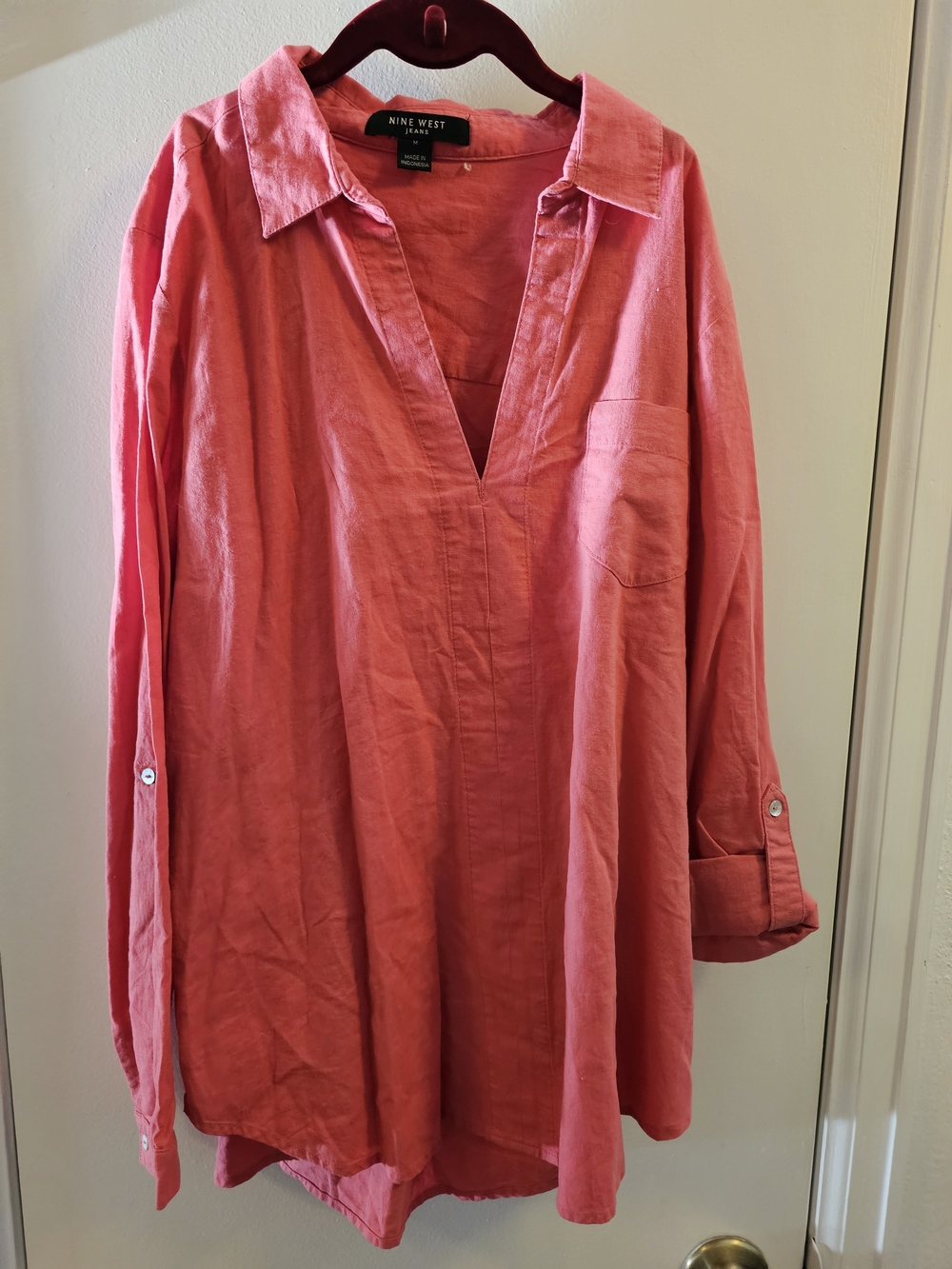 Nine West Coral Pink V-Neck Tunic Shirt
